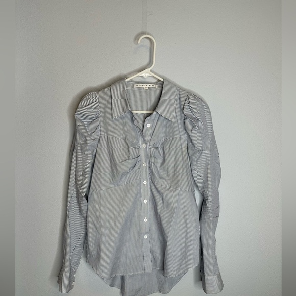 Veronica Beard Navy and White Striped Button Down Shirt - Picture 3 of 9